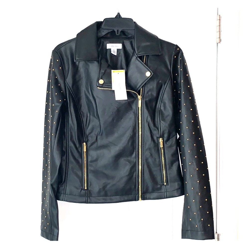 Calvin Klein Studded Faux-Leather Motorcycle Jacket Size‎ S